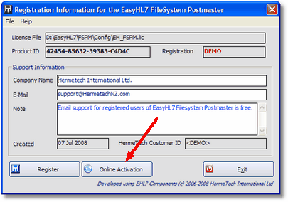 Registration Information Window