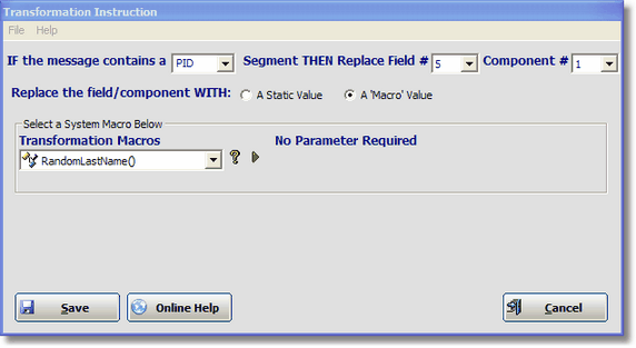 Transformation instruction using an FSPM Macro (No Parameters)