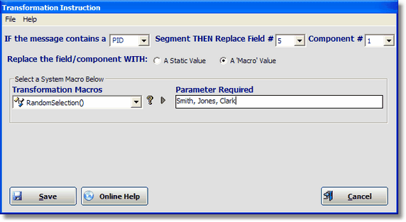Transformation instruction using an FSPM Macro (With Parameters)