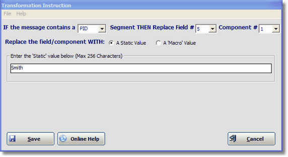 Transformation instruction with a static value