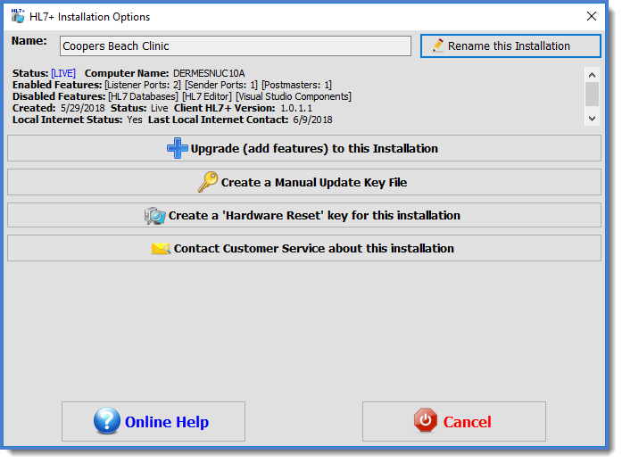 Installation Options Window