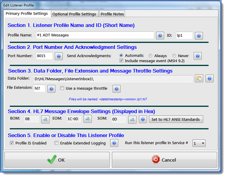 Edit Listener Profile Window