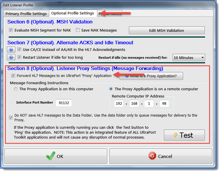 Optional Listener Profile Settings (Message Forwarding)
