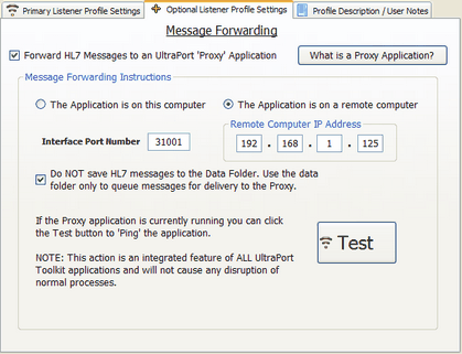 Proxy Settings in an UltraPort HL7 Listener Profile