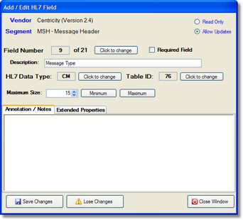 HL7 Field Properties