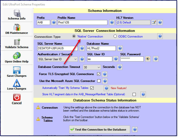 Native Connection Example for MS SQL Server