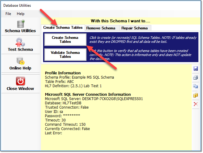 Creating or validating schema tables