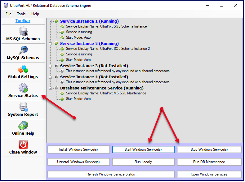 Windows Service Status Tab