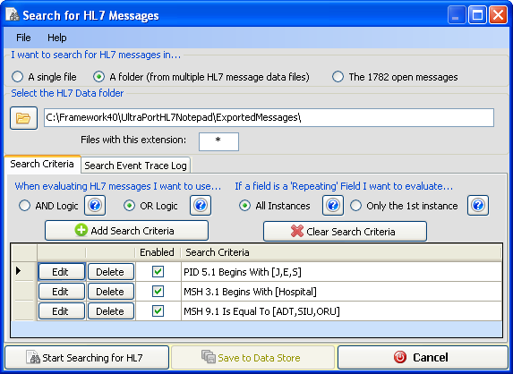 HL7 Message Search Window