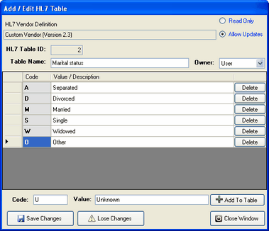 Editing an HL7 Internal Table