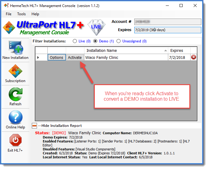 A DEMO Installation Shown in the Management Console