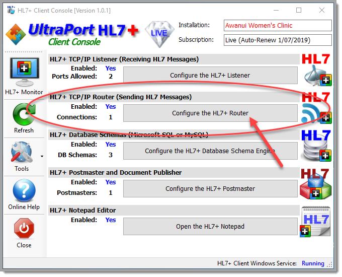 Just Click 'Configure the HL7+ Router' button
