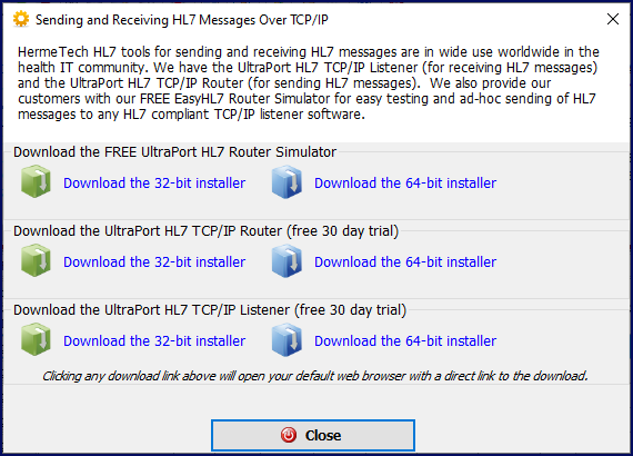 Download UltraPort HL7 TCP/IP Software