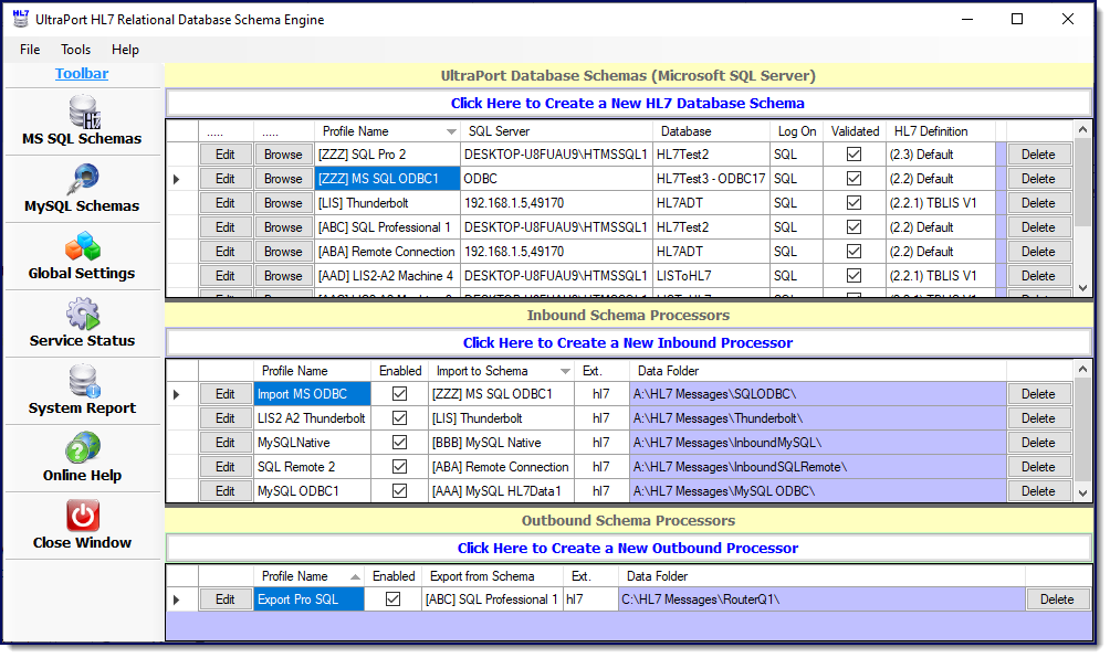 The UltraPort MS SQL Schema Engine Main Window