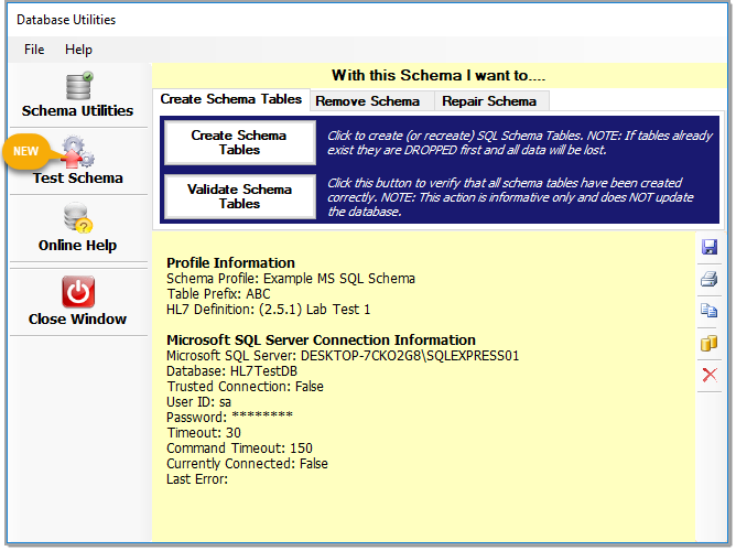 Schema Utilities Window