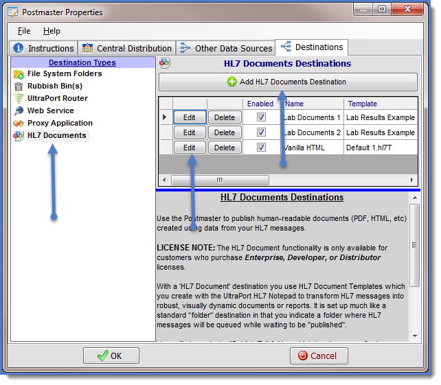 Creating HL7 Documents Destinations