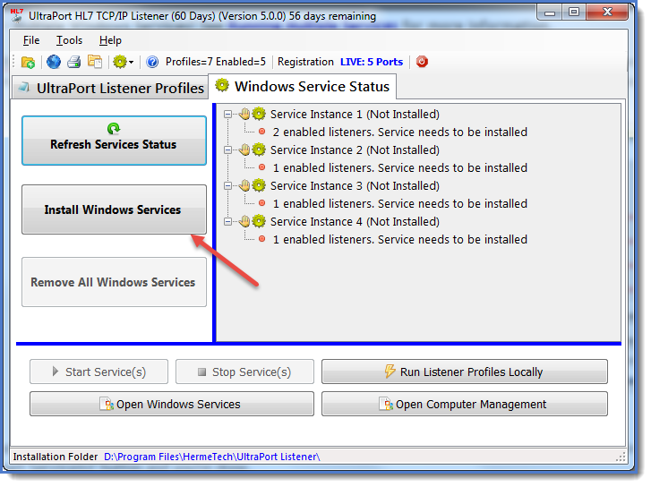 Click the 'Install Windows Services' Button