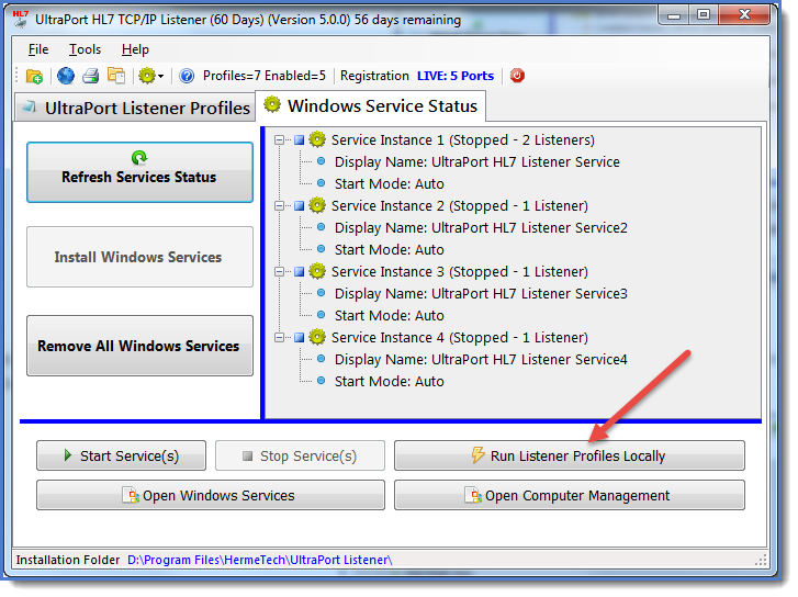 Click the 'Run Listener Profiles Locally' button