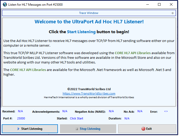 Ad Hoc HL7 TCP/IP Listener Ad Hoc HL7 TCP/IP Listener