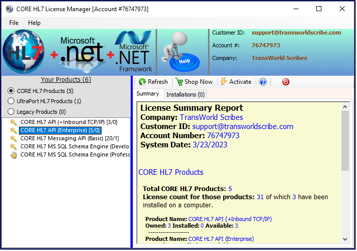 The CORE HL7 License Manager The CORE HL7 License Manager