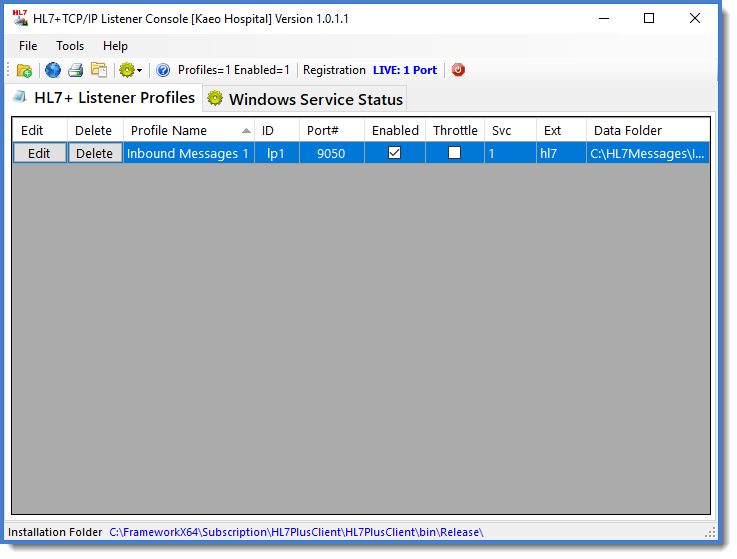 HL7+ Listener Main Window (Listener Profiles) HL7+ Listener Main Window (Listener Profiles)