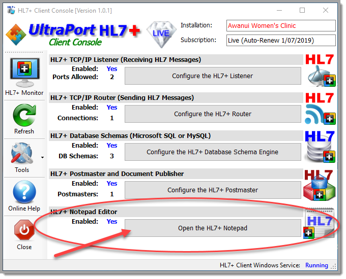 Click the 'Open the HL7+ Notepad' button Click the 'Open the HL7+ Notepad' button