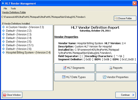 HL7 Vendor / Version Manager HL7 Vendor / Version Manager