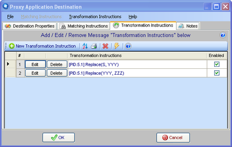 Transformation Instructions Tab Transformation Instructions Tab
