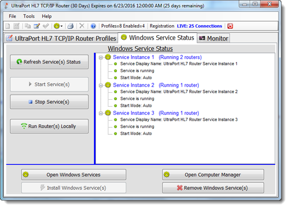 UltraPort Router Main Window (Service Status Tab) UltraPort Router Main Window (Service Status Tab)