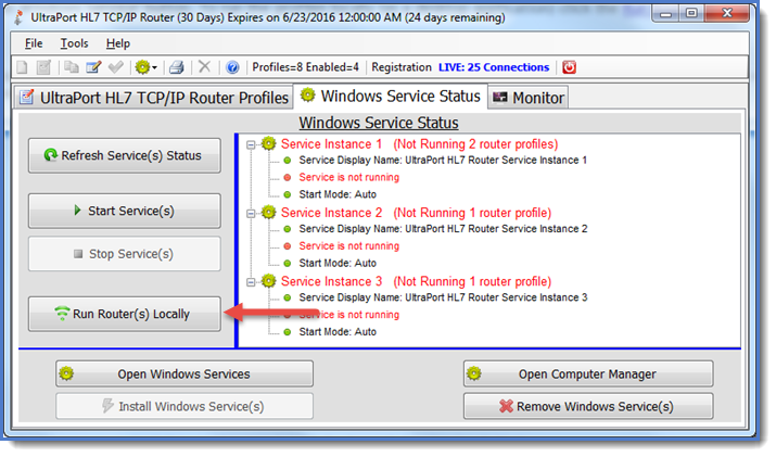 Windows Service Status Tab (Run Locally Option) Windows Service Status Tab (Run Locally Option)