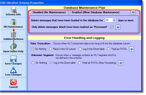 Schema Database Maintenance Settings Schema Database Maintenance Settings