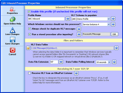 Inbound Processor Window Inbound Processor Window