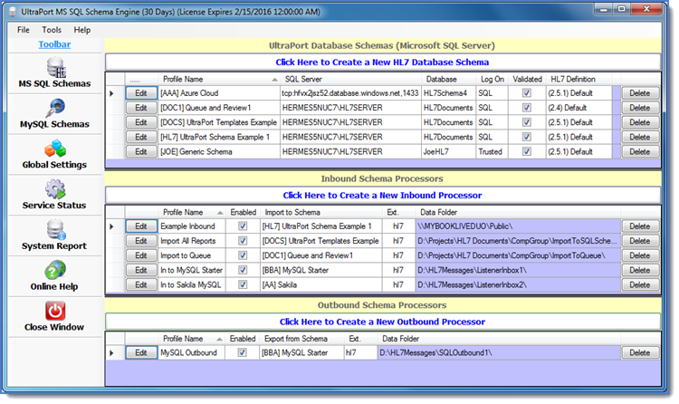 The UltraPort MS SQL Schema Engine Main Window