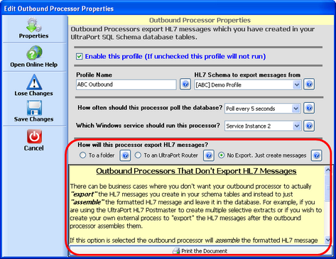 Outbound Processor with the 'No Export' option selected. Outbound Processor with the 'No Export' option selected.
