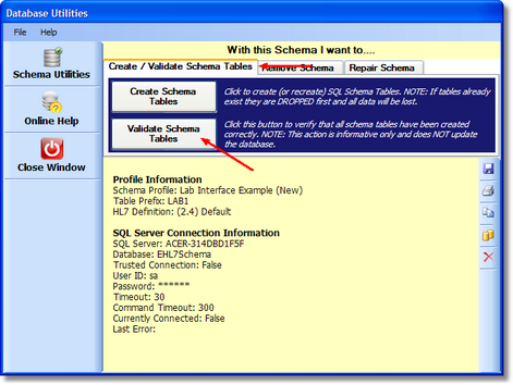 Validating schema tables Validating schema tables