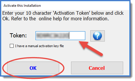 Enter the Activation Token and click OK Enter the Activation Token and click OK