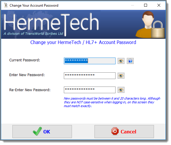 Change Password Window Change Password Window